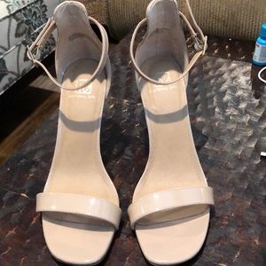 Material girl patent leather nude open toe heels